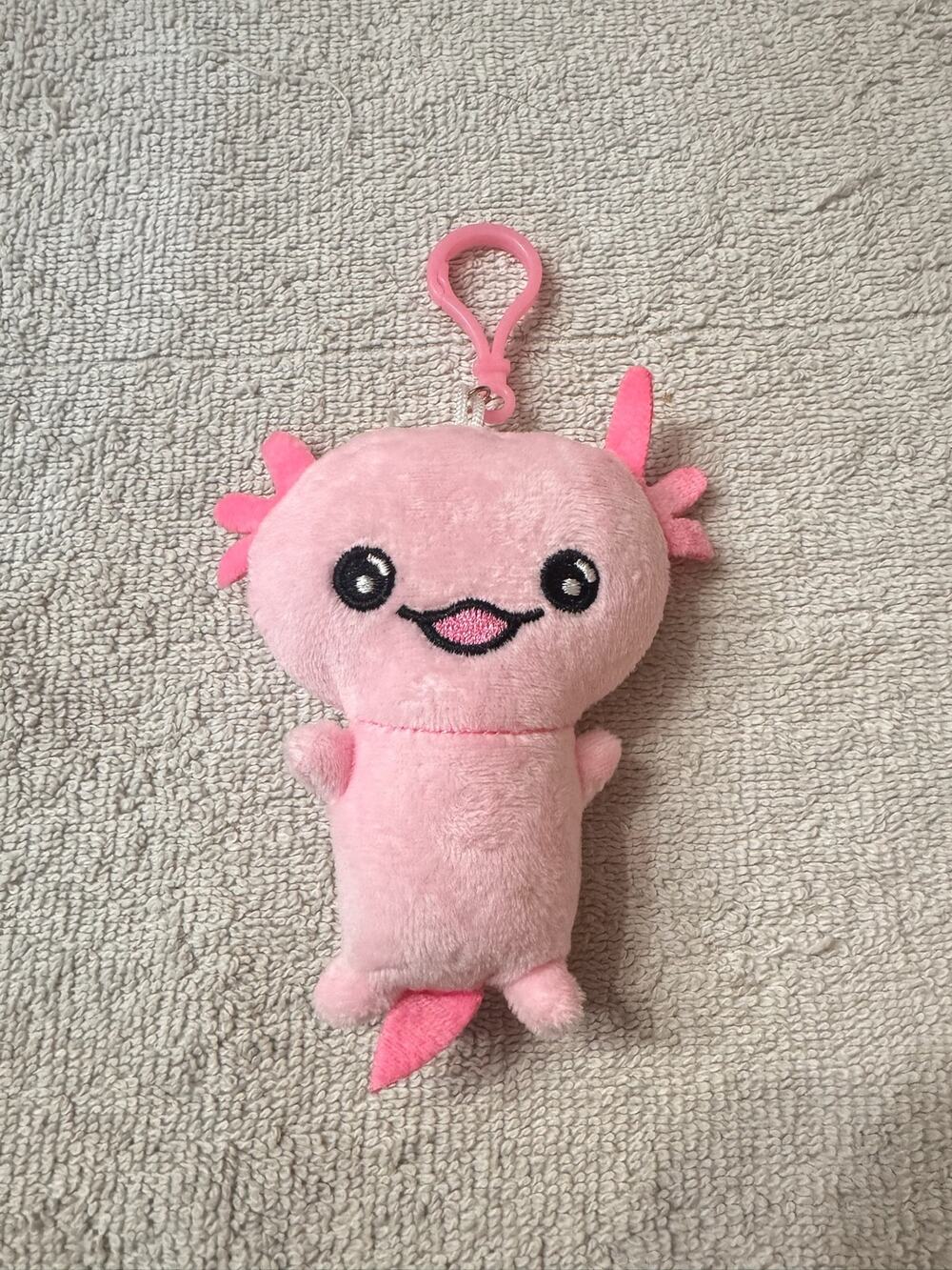 Pink axolotl plush keychain bag charm super cute
